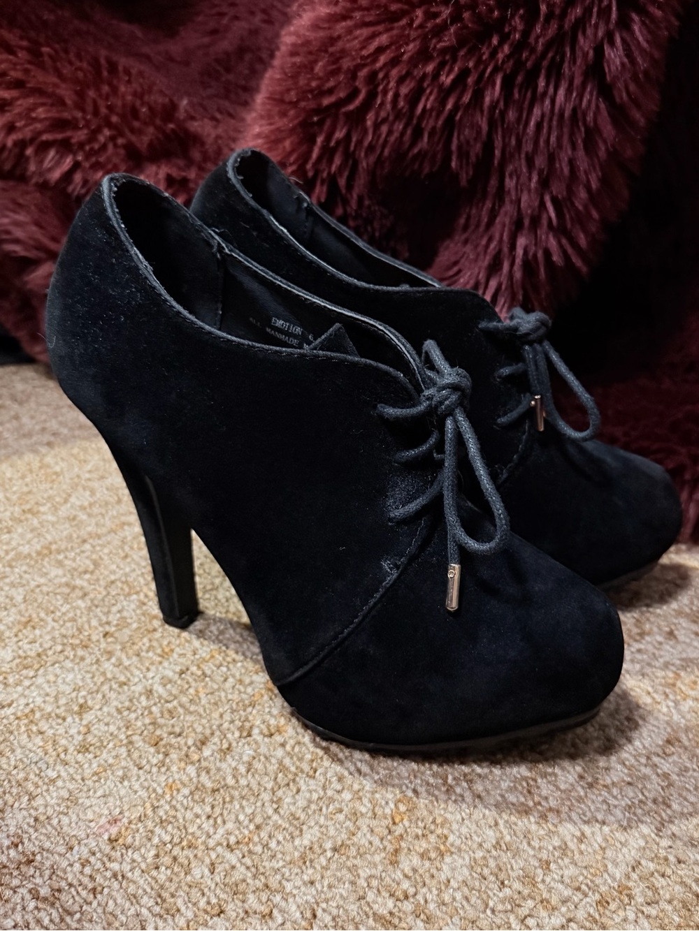 Dollhouse Black Suede Lace-Up Stiletto Platform Booties